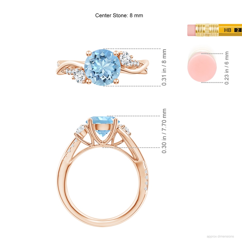 8mm AAAA Nature Inspired Aquamarine & Diamond Twisted Vine Ring in Rose Gold ruler