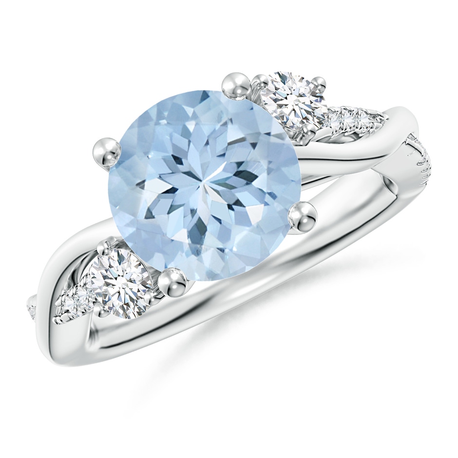 9mm AA Nature Inspired Aquamarine & Diamond Twisted Vine Ring in White Gold 