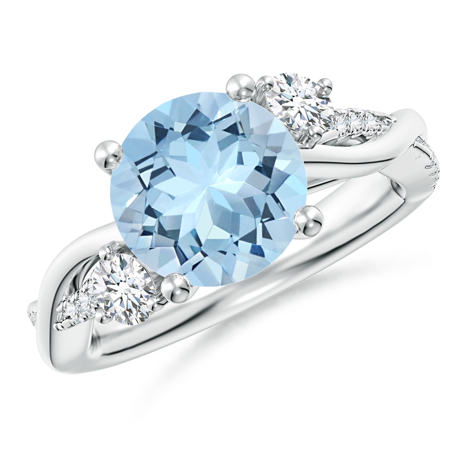 9mm AAA Nature Inspired Aquamarine & Diamond Twisted Vine Ring in White Gold 