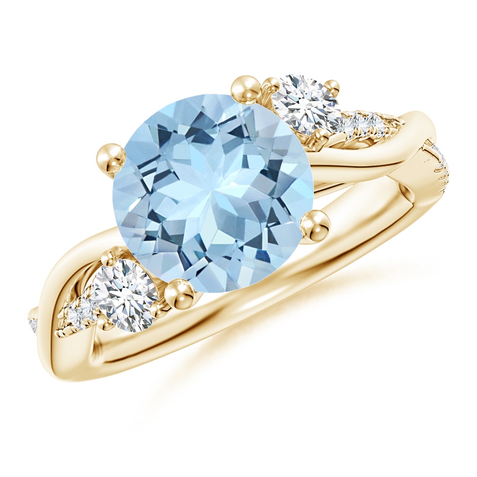 9mm AAA Nature Inspired Aquamarine & Diamond Twisted Vine Ring in Yellow Gold 