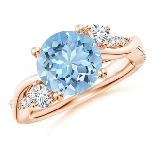 9mm AAAA Nature Inspired Aquamarine & Diamond Twisted Vine Ring in Rose Gold