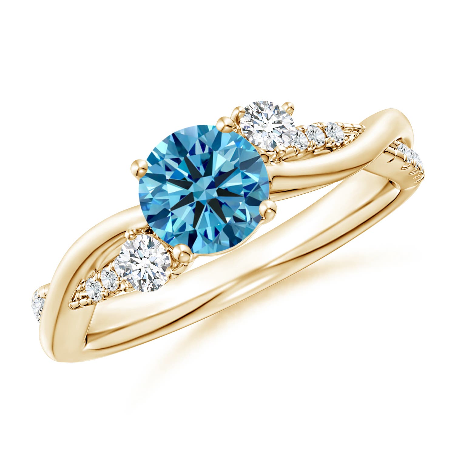Angara 1.04 CTW Nature Inspired Fancy Intense Blue & White Diamond Twisted Vine Engagement Ring in 18K Yellow Gold