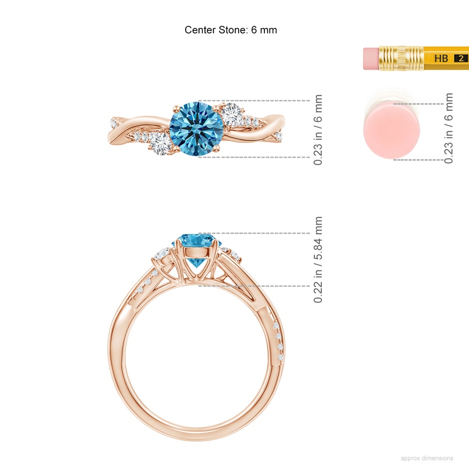 6mm AAAA Nature Inspired Fancy Intense Blue & White Diamond Twisted Vine Ring in Rose Gold ruler