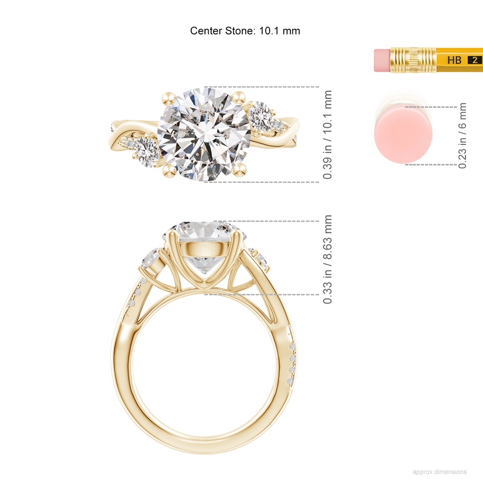 10.1mm IJI1I2 Nature Inspired Diamond Twisted Vine Ring in Yellow Gold ruler