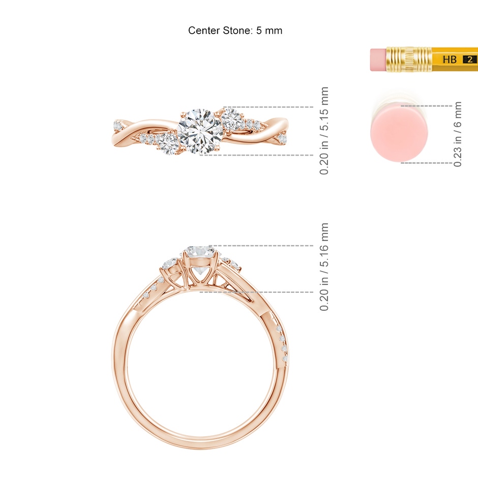 5mm HSI2 Nature Inspired Diamond Twisted Vine Ring in Rose Gold ruler