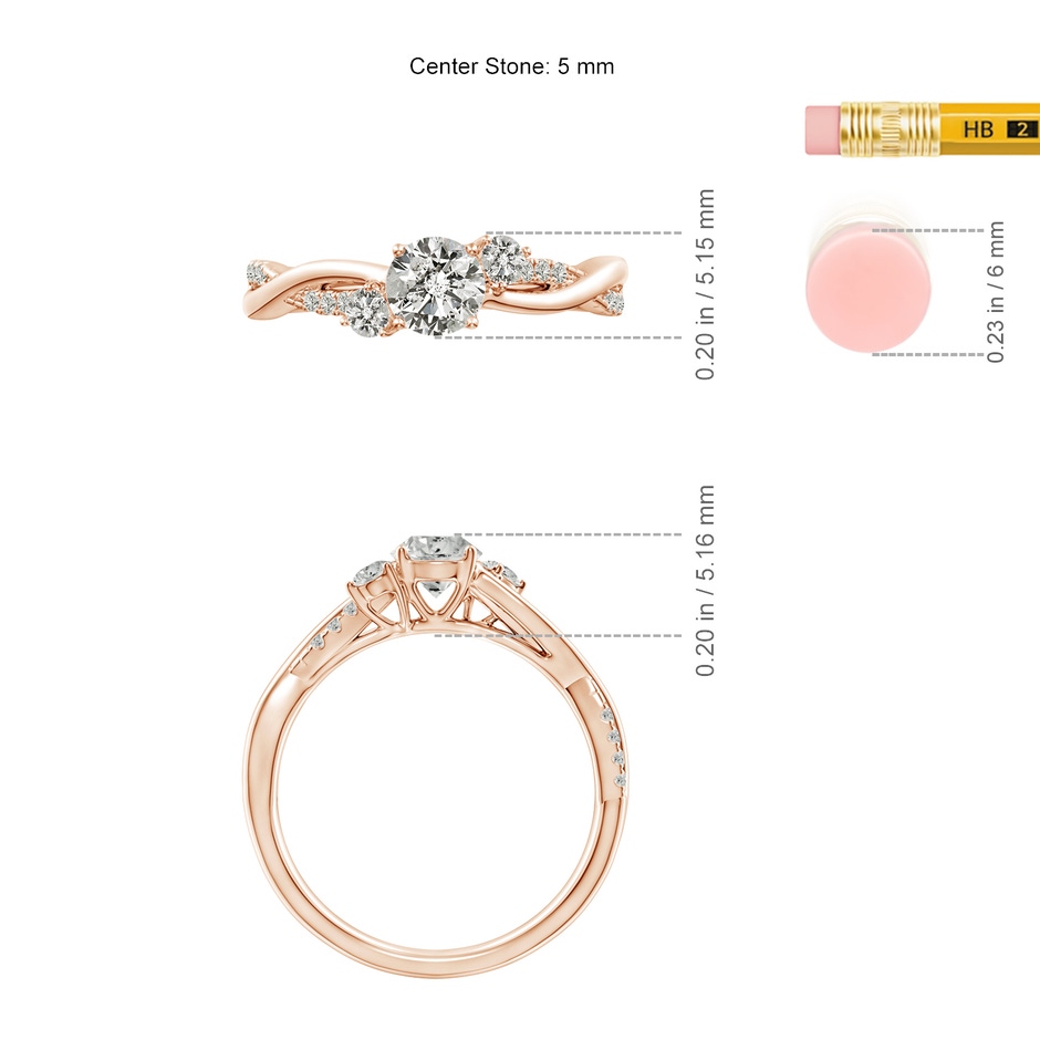 5mm KI3 Nature Inspired Diamond Twisted Vine Ring in Rose Gold ruler