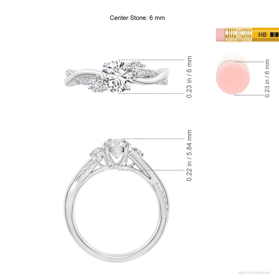 6mm HSI2 Nature Inspired Diamond Twisted Vine Ring in White Gold ruler