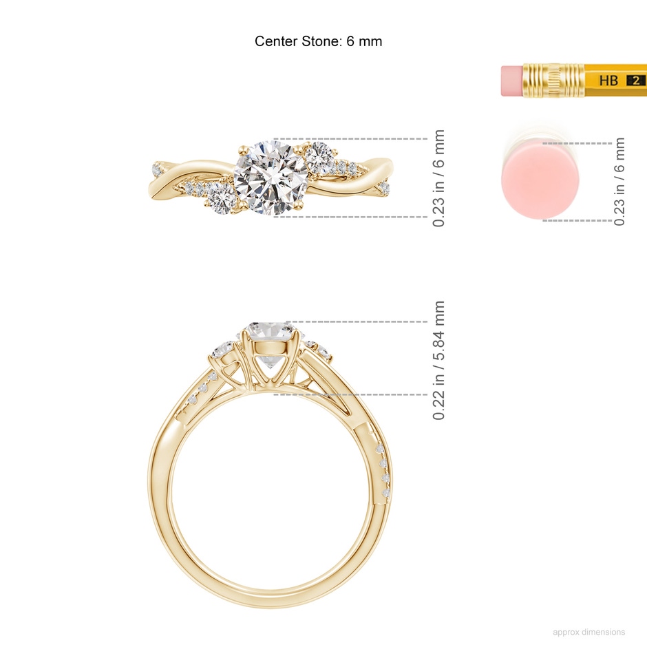 6mm IJI1I2 Nature Inspired Diamond Twisted Vine Ring in Yellow Gold ruler