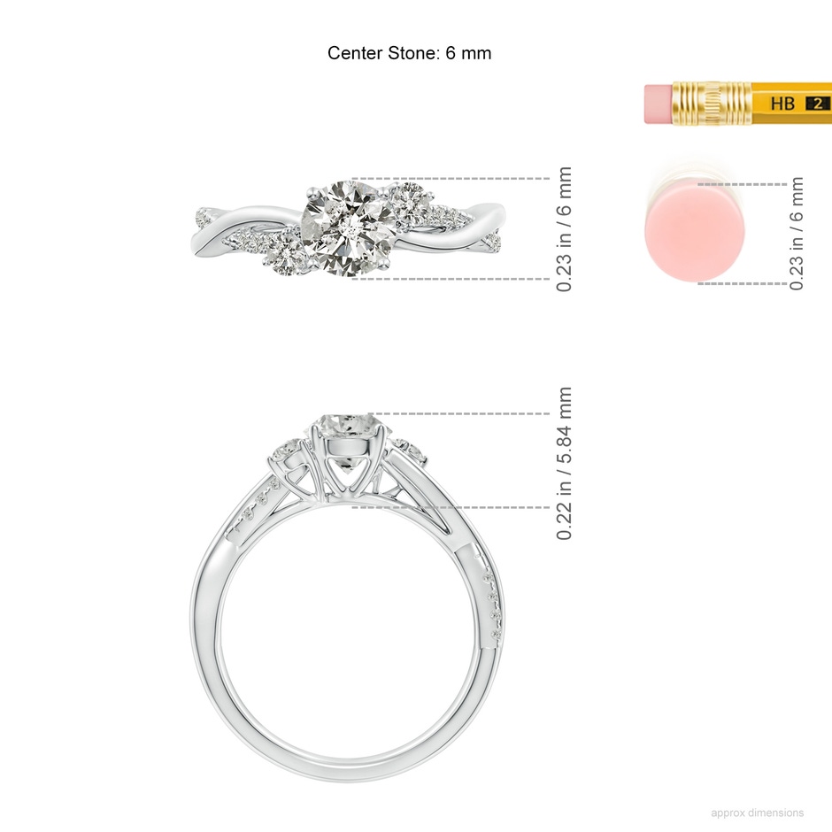6mm KI3 Nature Inspired Diamond Twisted Vine Ring in White Gold ruler