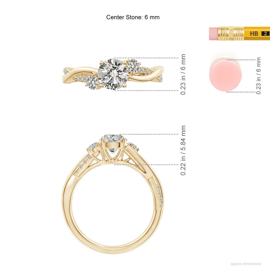 6mm KI3 Nature Inspired Diamond Twisted Vine Ring in Yellow Gold ruler