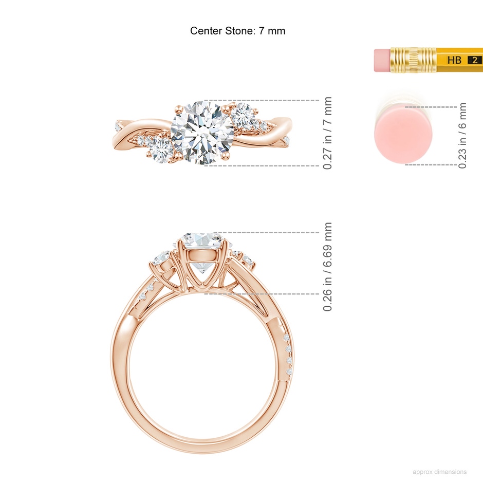 7mm GVS2 Nature Inspired Diamond Twisted Vine Ring in Rose Gold ruler