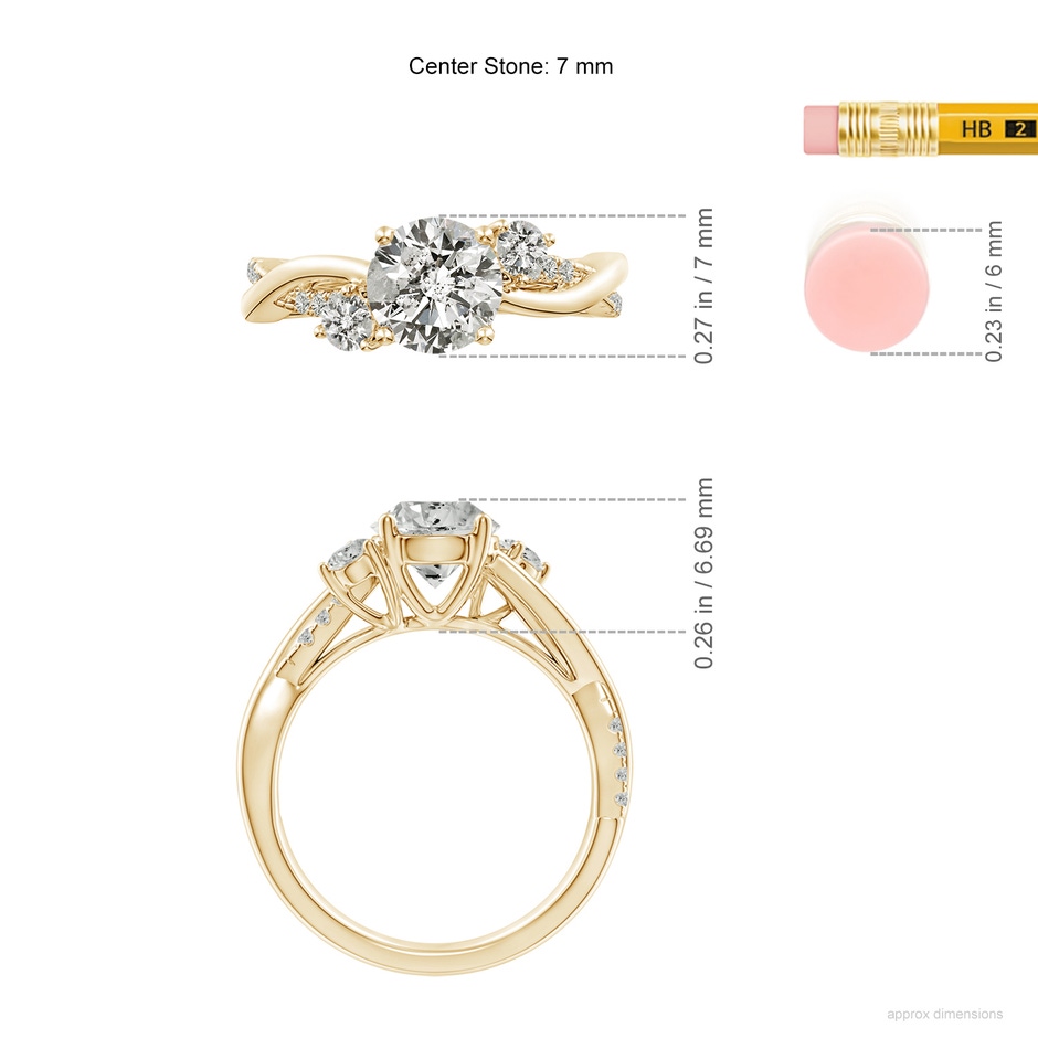 7mm KI3 Nature Inspired Diamond Twisted Vine Ring in Yellow Gold ruler