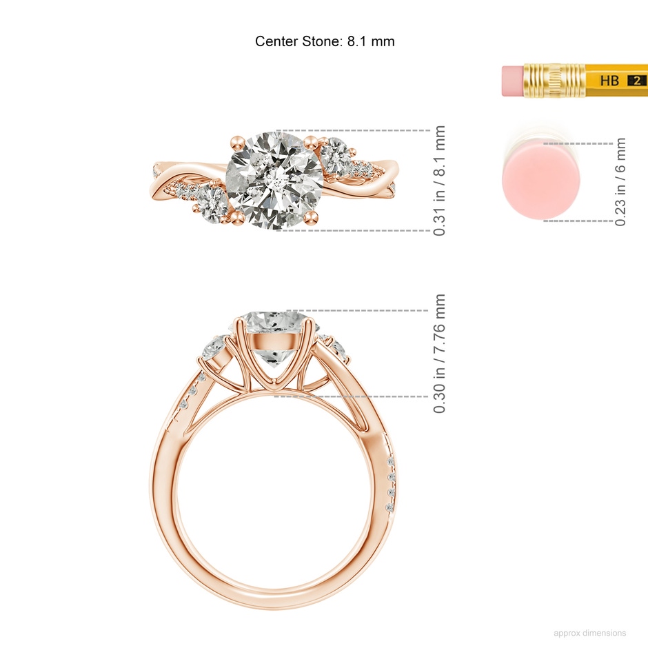 8.1mm KI3 Nature Inspired Diamond Twisted Vine Ring in Rose Gold ruler