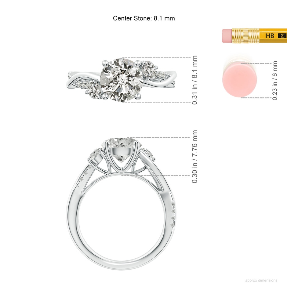 8.1mm KI3 Nature Inspired Diamond Twisted Vine Ring in White Gold ruler