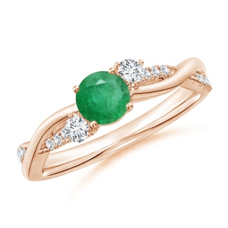 5mm A Nature Inspired Emerald & Diamond Twisted Vine Ring in 10K Rose Gold