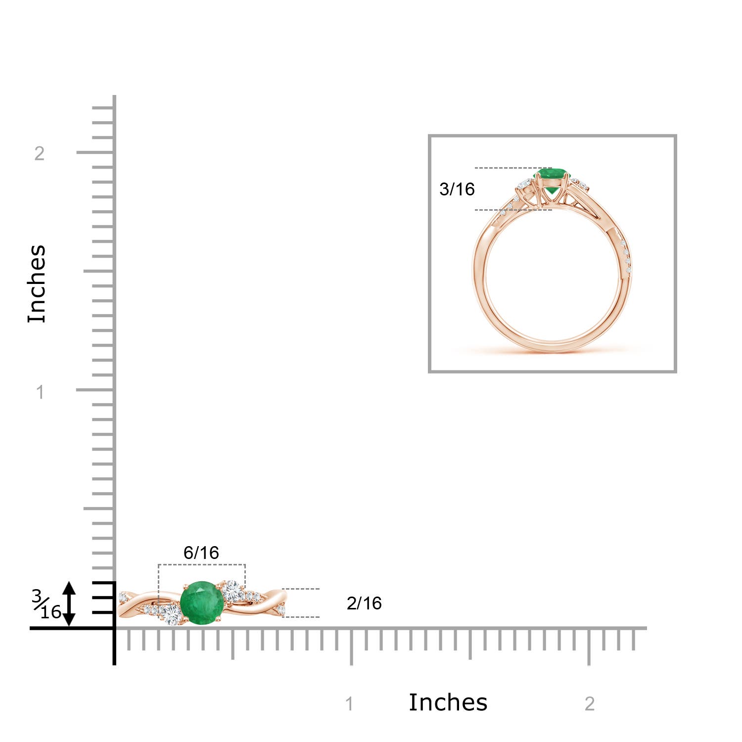 A - Emerald / 0.66 CT / 14 KT Rose Gold