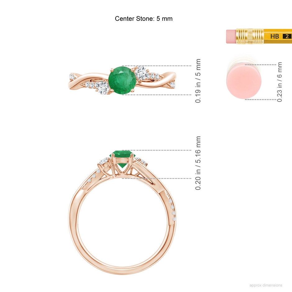 5mm A Nature Inspired Emerald & Diamond Twisted Vine Ring in Rose Gold ruler