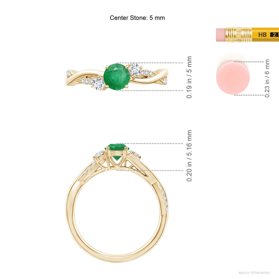 5mm A Nature Inspired Emerald & Diamond Twisted Vine Ring in Yellow Gold ruler