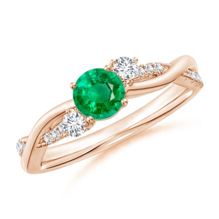 5mm AAA Nature Inspired Emerald & Diamond Twisted Vine Ring in 10K Rose Gold