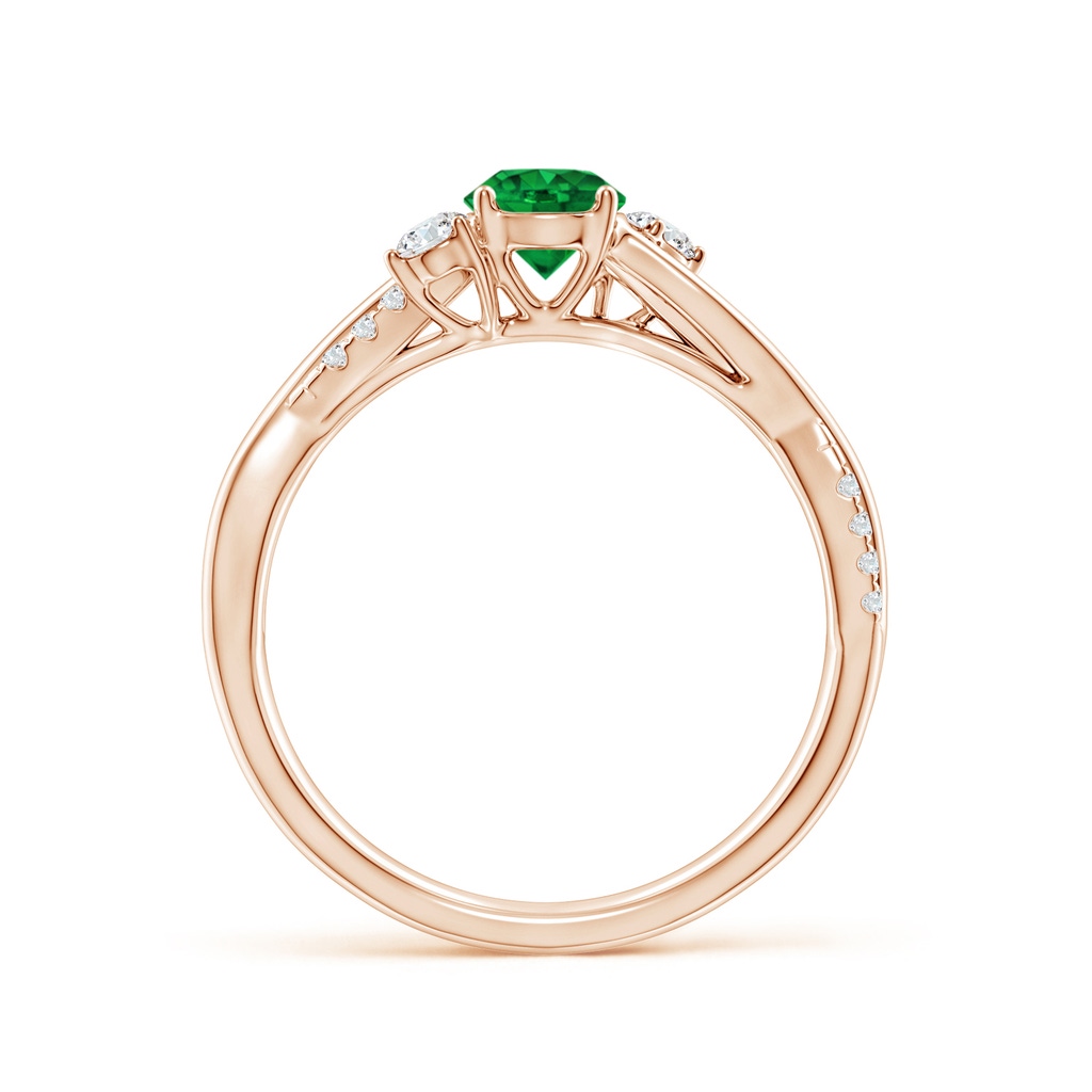 5mm AAAA Nature Inspired Emerald & Diamond Twisted Vine Ring in Rose Gold - side 199