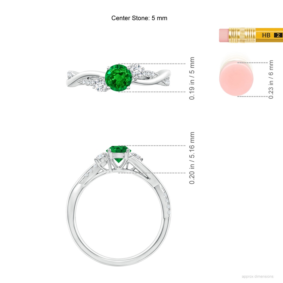 5mm AAAA Nature Inspired Emerald & Diamond Twisted Vine Ring in White Gold ruler