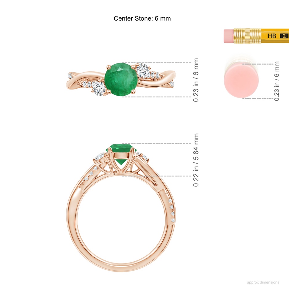 6mm A Nature Inspired Emerald & Diamond Twisted Vine Ring in Rose Gold ruler