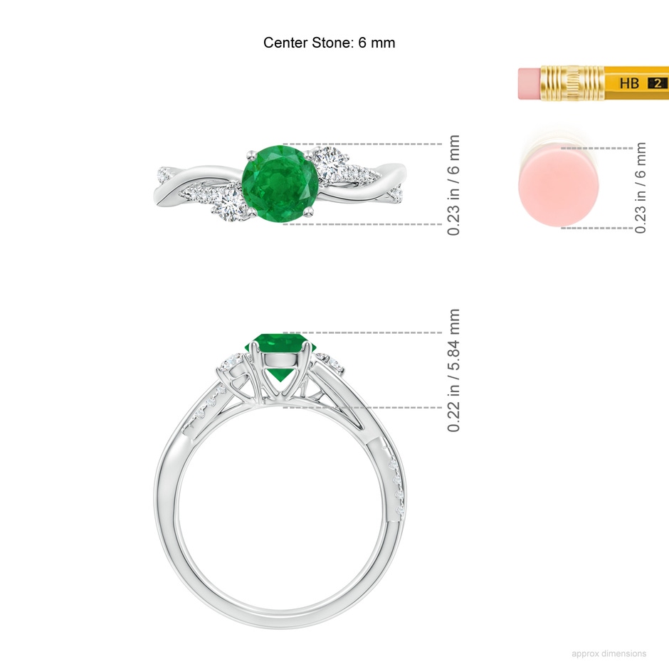 6mm AA Nature Inspired Emerald & Diamond Twisted Vine Ring in White Gold ruler