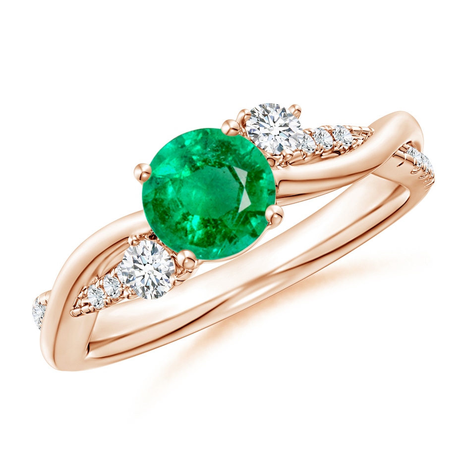 6mm AAA Nature Inspired Emerald & Diamond Twisted Vine Ring in Rose Gold 