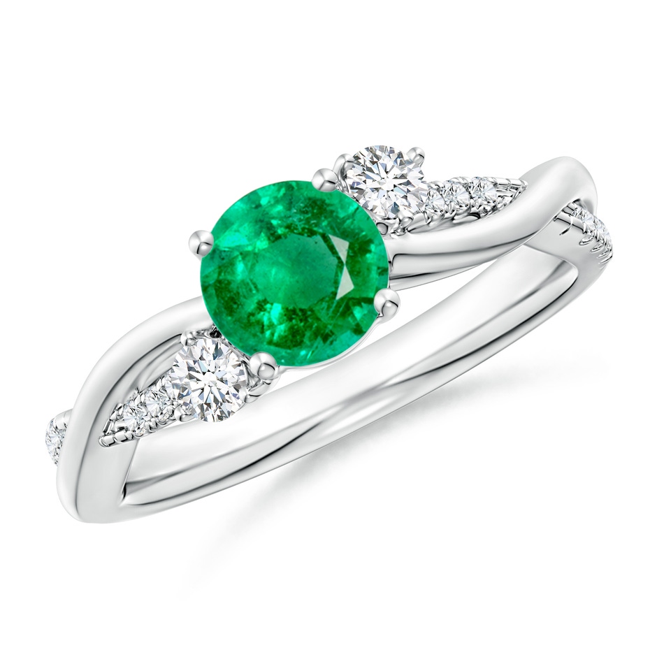 6mm AAA Nature Inspired Emerald & Diamond Twisted Vine Ring in White Gold 