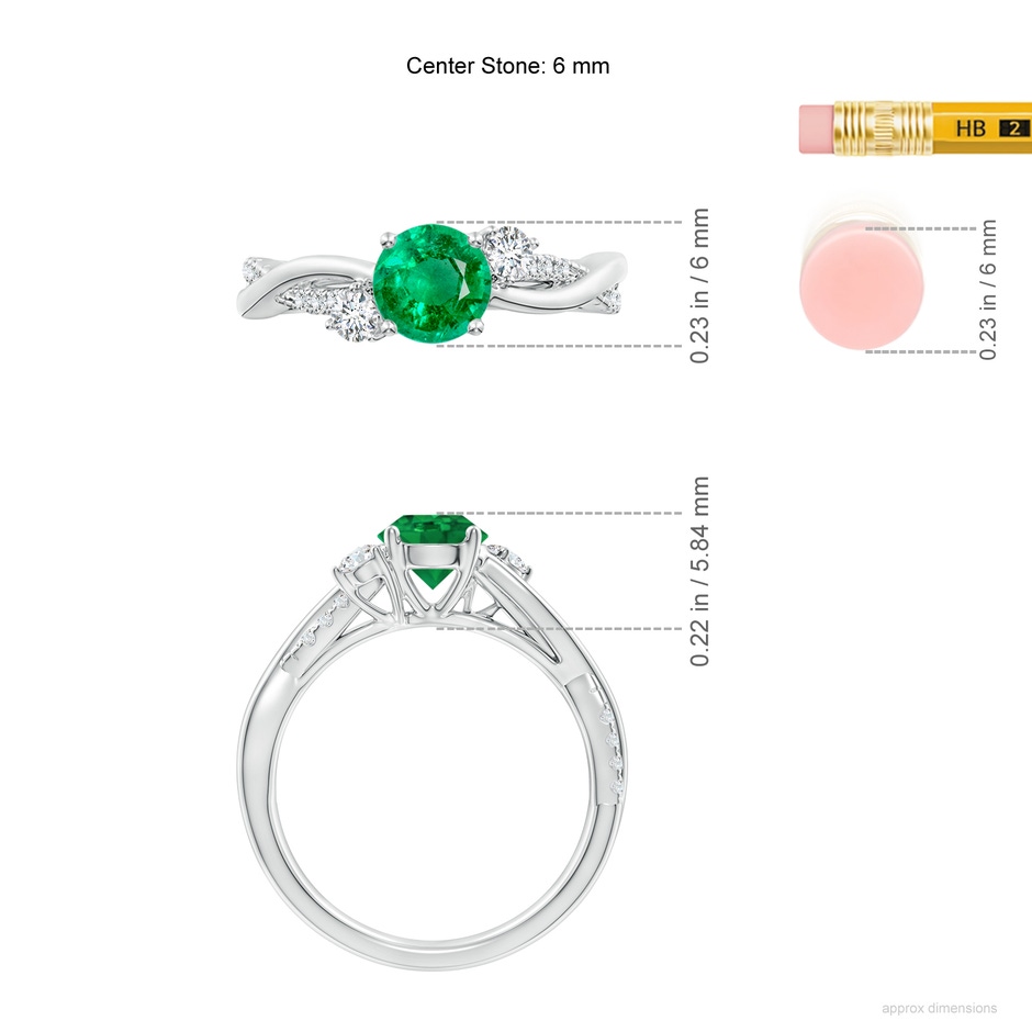 6mm AAA Nature Inspired Emerald & Diamond Twisted Vine Ring in White Gold ruler