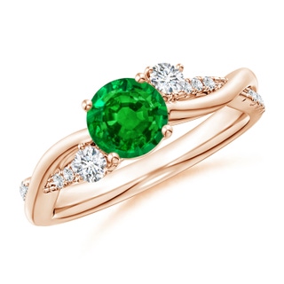 6mm AAAA Nature Inspired Emerald & Diamond Twisted Vine Ring in 10K Rose Gold