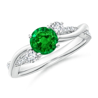 6mm AAAA Nature Inspired Emerald & Diamond Twisted Vine Ring in P950 Platinum