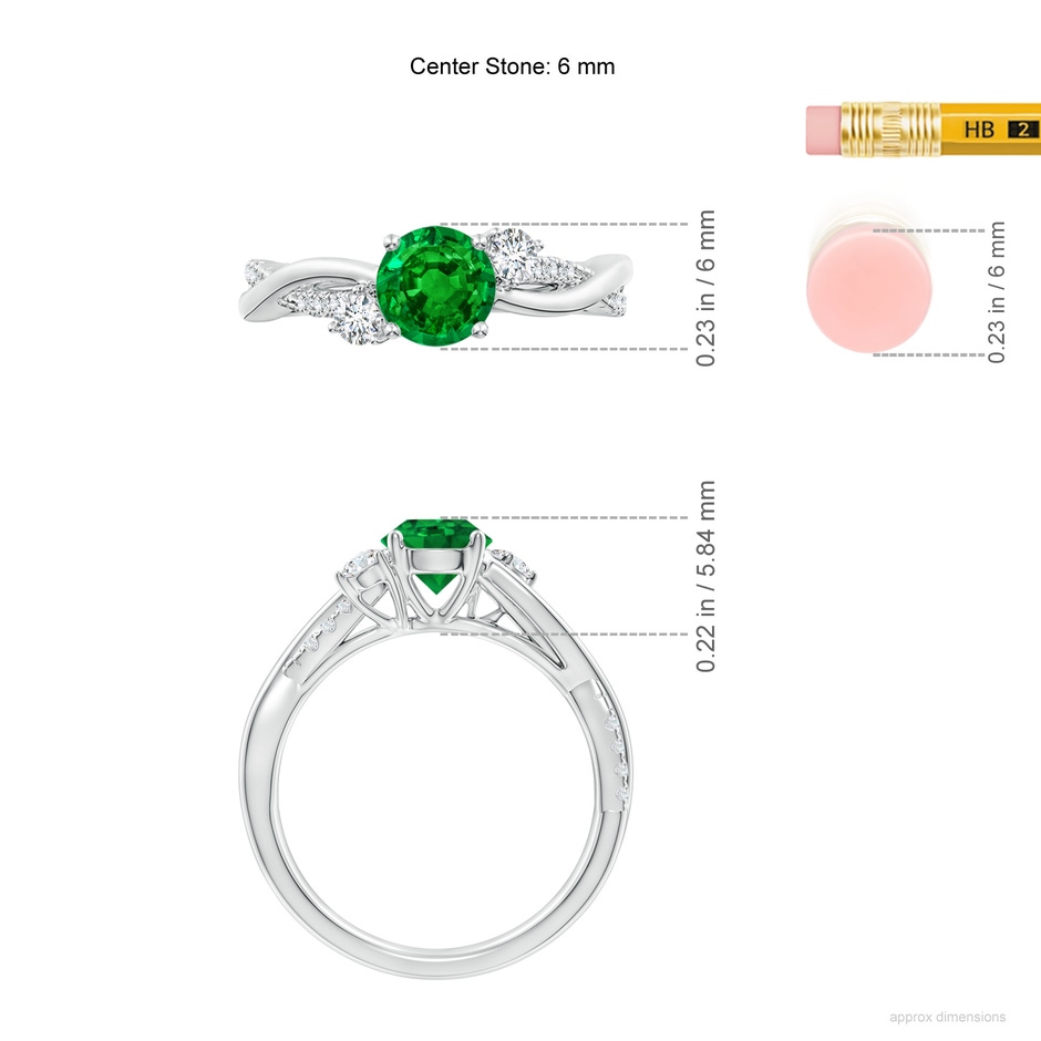 6mm AAAA Nature Inspired Emerald & Diamond Twisted Vine Ring in P950 Platinum ruler