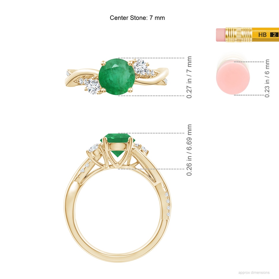 7mm A Nature Inspired Emerald & Diamond Twisted Vine Ring in Yellow Gold ruler