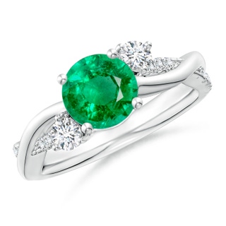 7mm AAA Nature Inspired Emerald & Diamond Twisted Vine Ring in White Gold