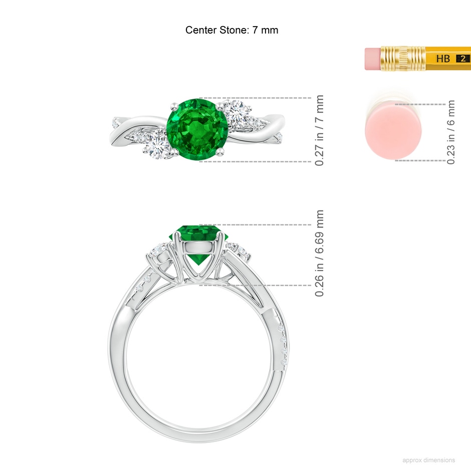 7mm AAAA Nature Inspired Emerald & Diamond Twisted Vine Ring in P950 Platinum ruler