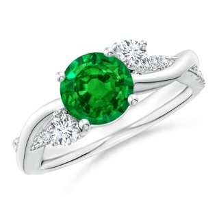 7mm AAAA Nature Inspired Emerald & Diamond Twisted Vine Ring in White Gold