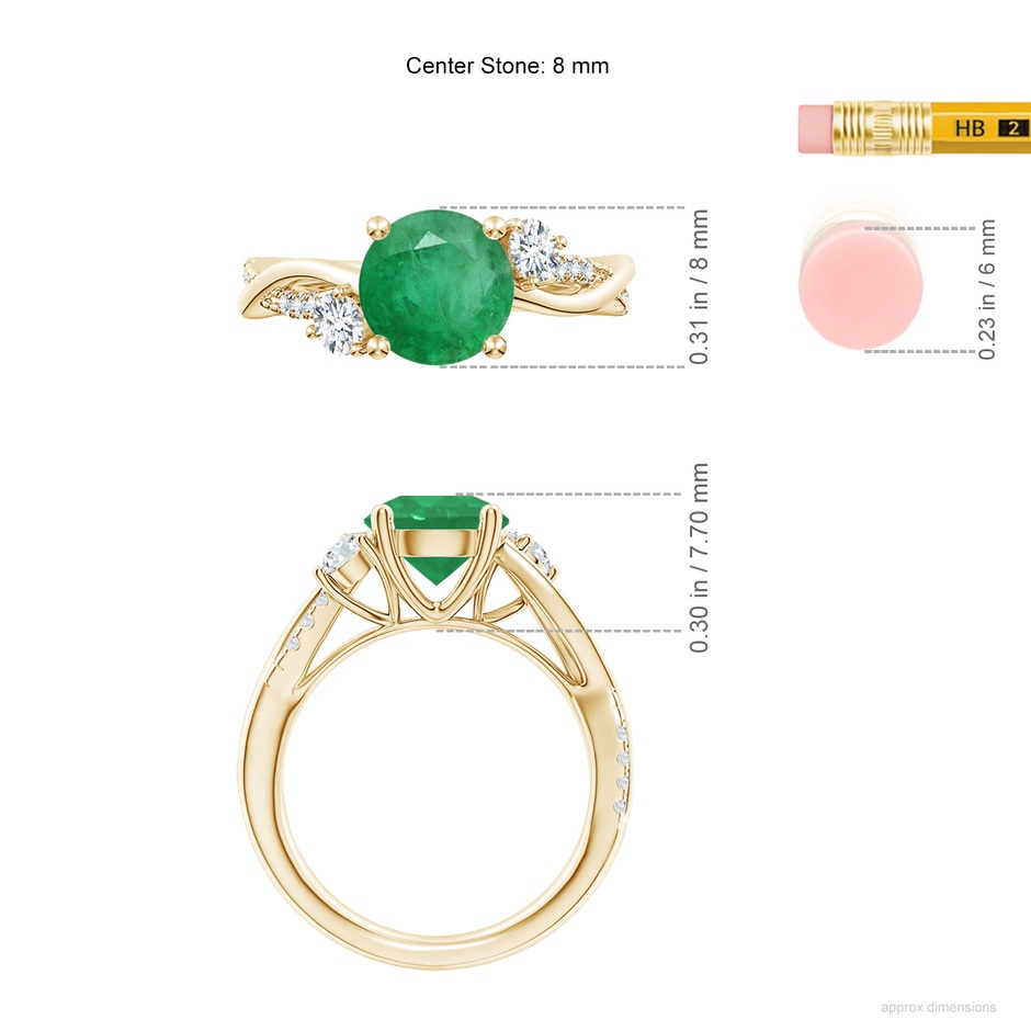 8mm A Nature Inspired Emerald & Diamond Twisted Vine Ring in Yellow Gold ruler