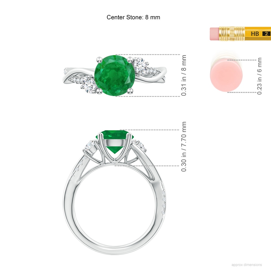 8mm AA Nature Inspired Emerald & Diamond Twisted Vine Ring in P950 Platinum ruler