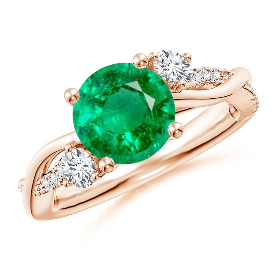8mm AAA Nature Inspired Emerald & Diamond Twisted Vine Ring in 18K Rose Gold 