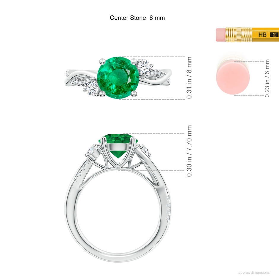 8mm AAA Nature Inspired Emerald & Diamond Twisted Vine Ring in P950 Platinum ruler