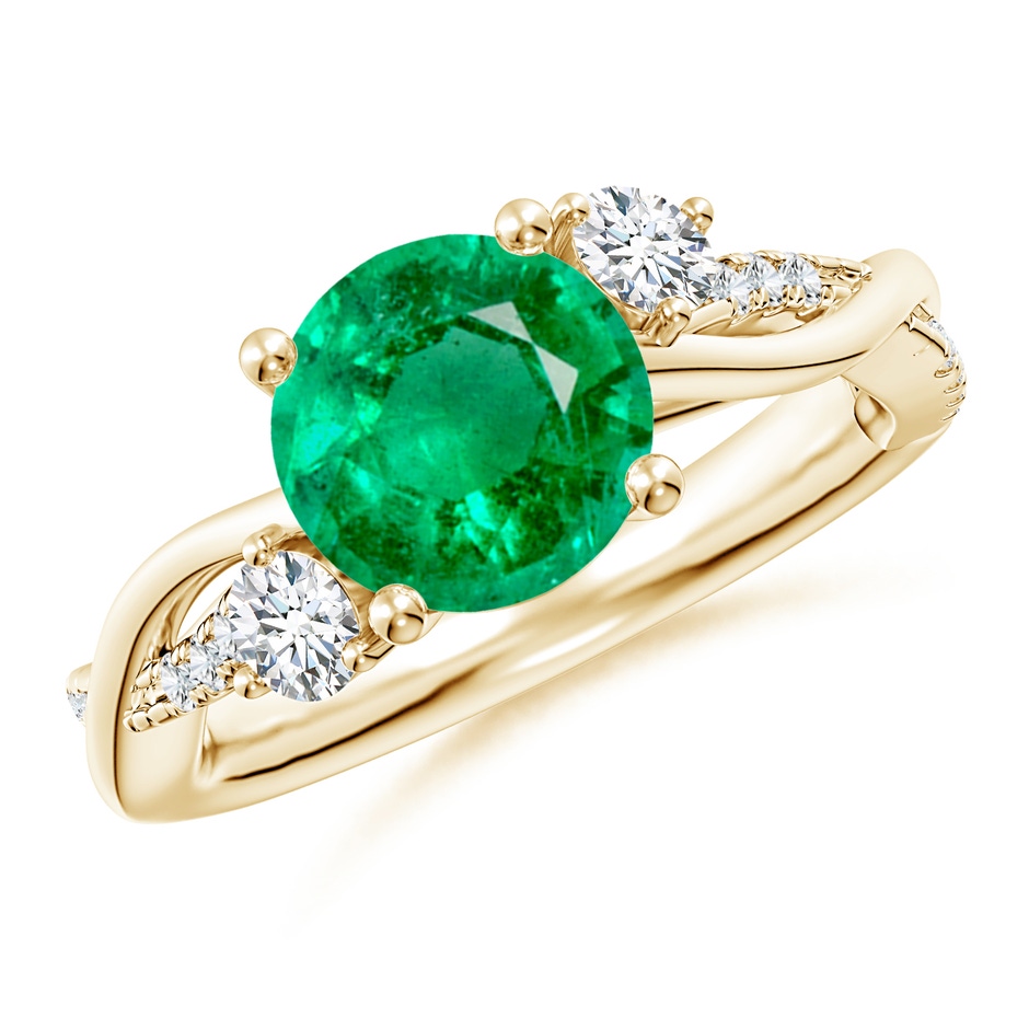 8mm AAA Nature Inspired Emerald & Diamond Twisted Vine Ring in Yellow Gold 