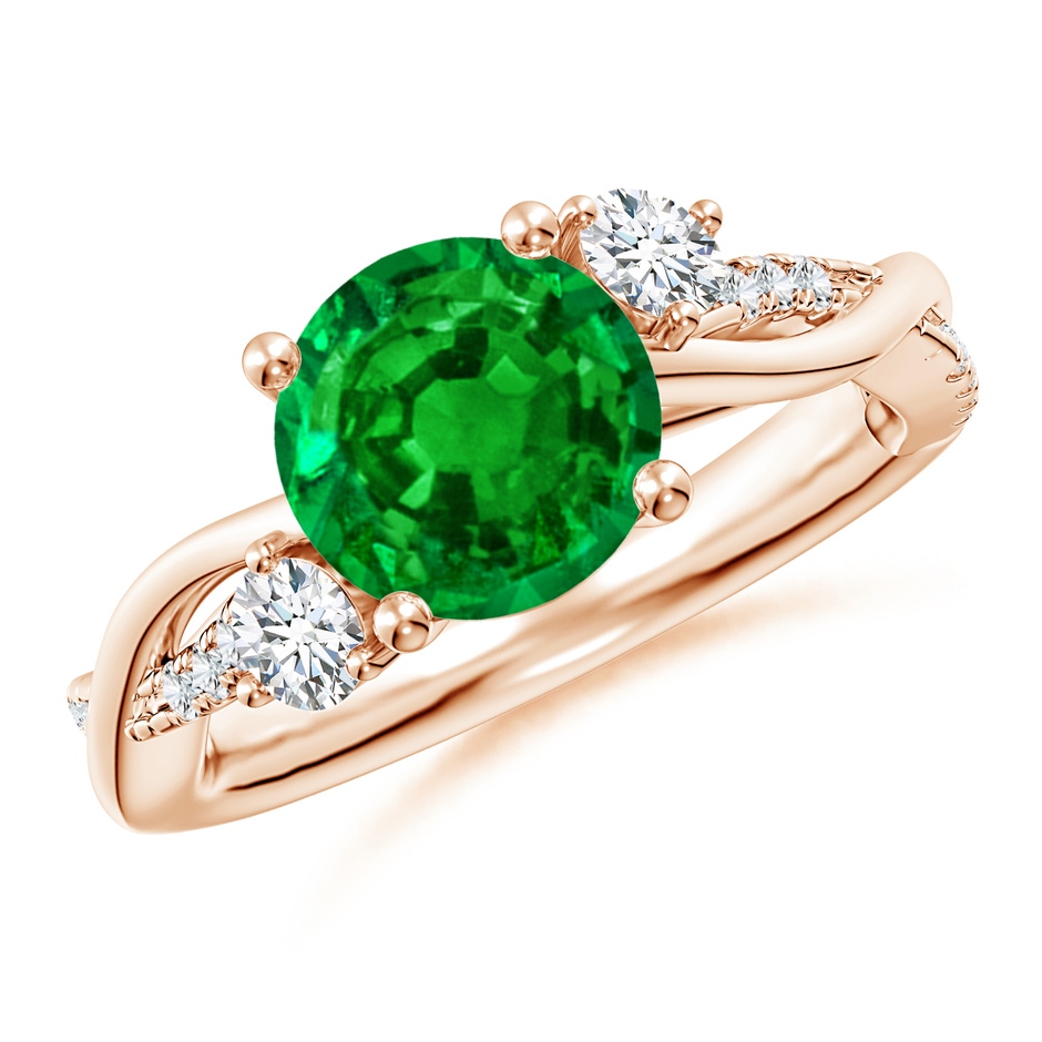 8mm AAAA Nature Inspired Emerald & Diamond Twisted Vine Ring in 18K Rose Gold 