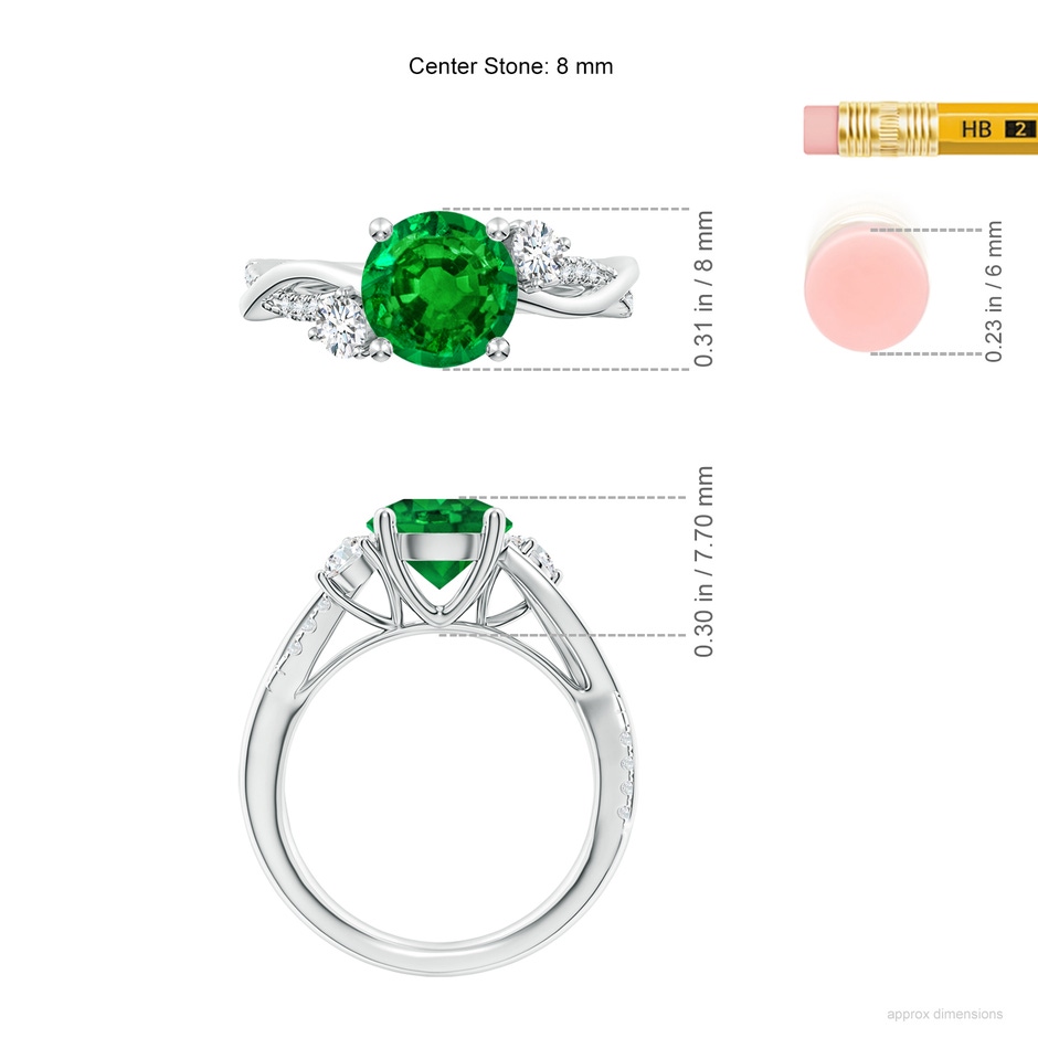 8mm AAAA Nature Inspired Emerald & Diamond Twisted Vine Ring in P950 Platinum ruler