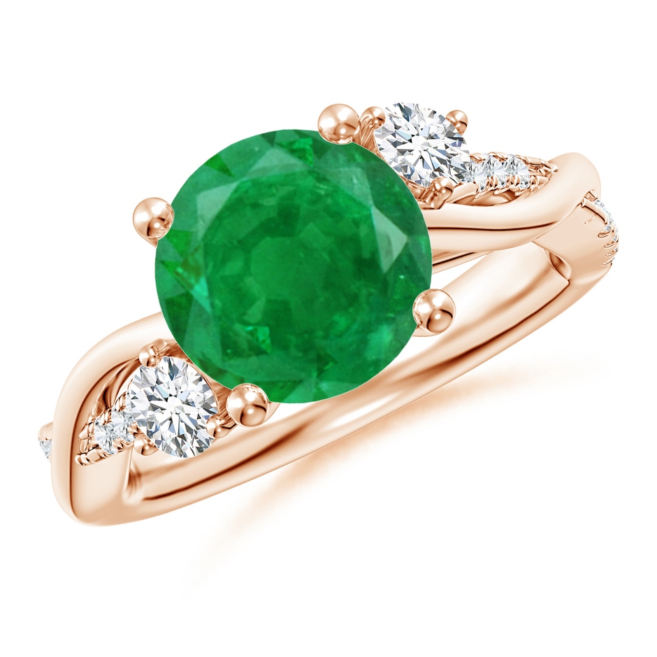 9mm AA Nature Inspired Emerald & Diamond Twisted Vine Ring in Rose Gold 