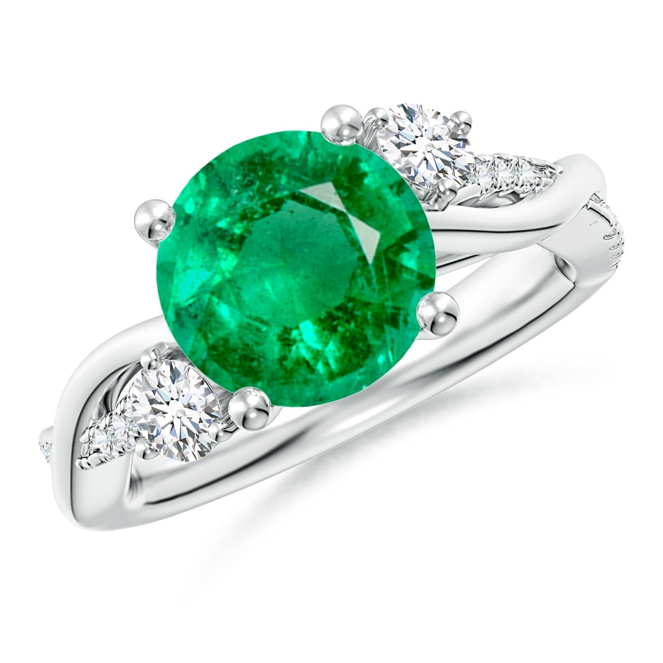 9mm AAA Nature Inspired Emerald & Diamond Twisted Vine Ring in White Gold 