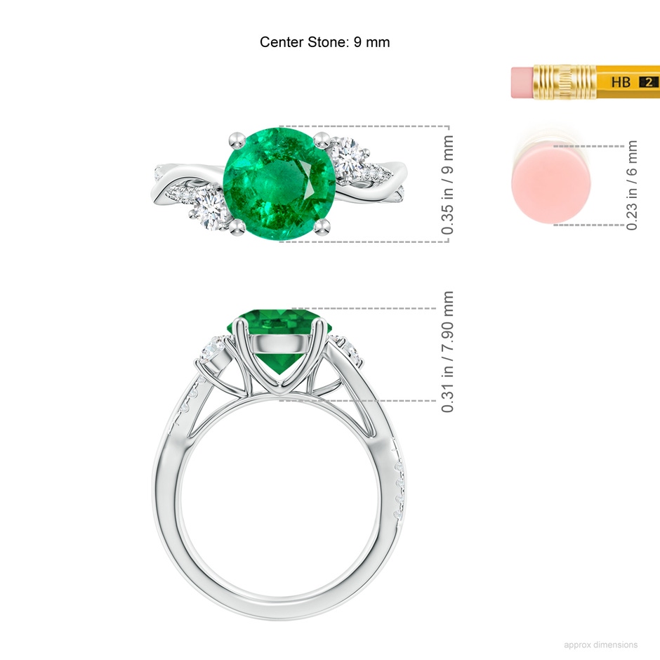 9mm AAA Nature Inspired Emerald & Diamond Twisted Vine Ring in White Gold ruler