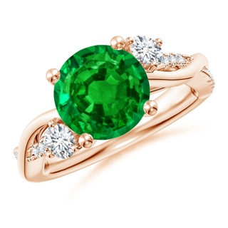 9mm AAAA Nature Inspired Emerald & Diamond Twisted Vine Ring in 18K Rose Gold