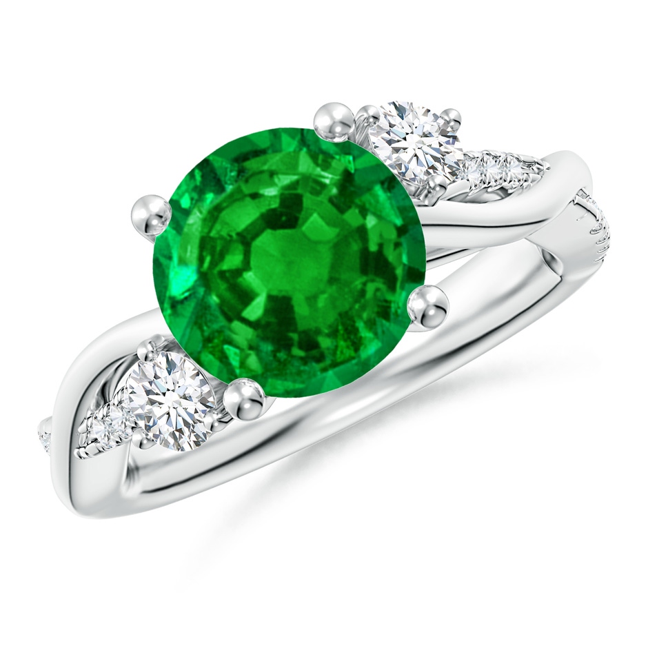 9mm AAAA Nature Inspired Emerald & Diamond Twisted Vine Ring in P950 Platinum 