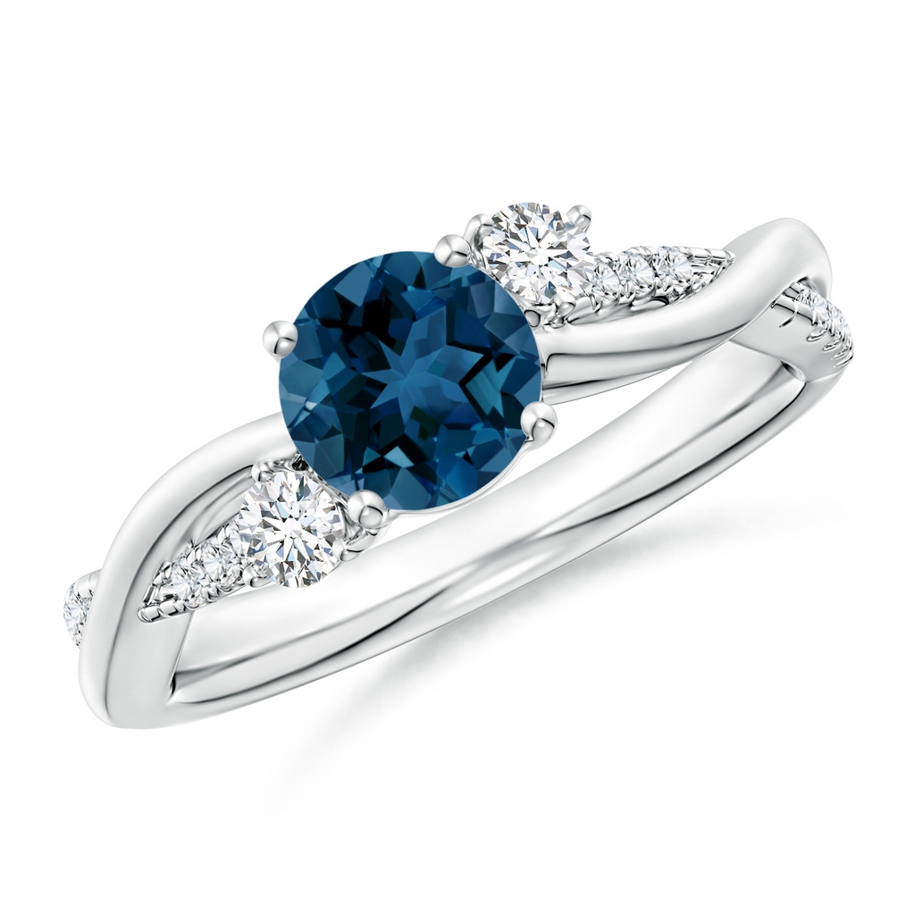 6mm AAA Nature Inspired London Blue Topaz & Diamond Twisted Vine Ring in White Gold